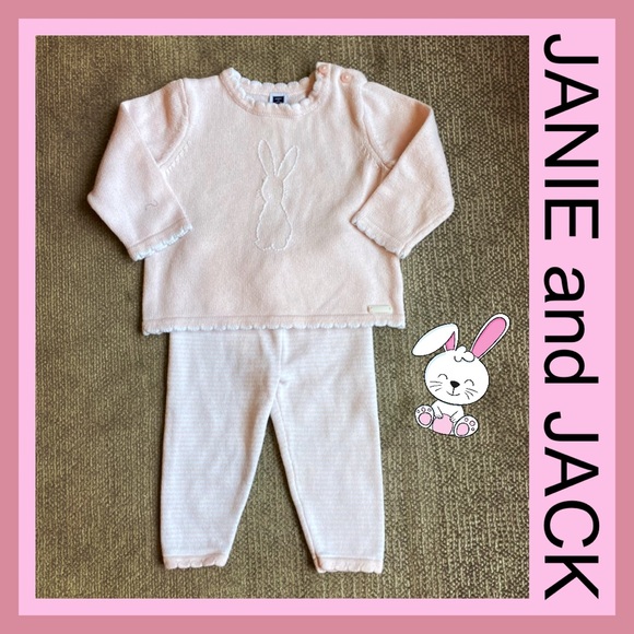 🐰JANIE and JACK BABY LIGHT PINK 2pc. BUNNY SWEATER SET - Picture 1 of 9